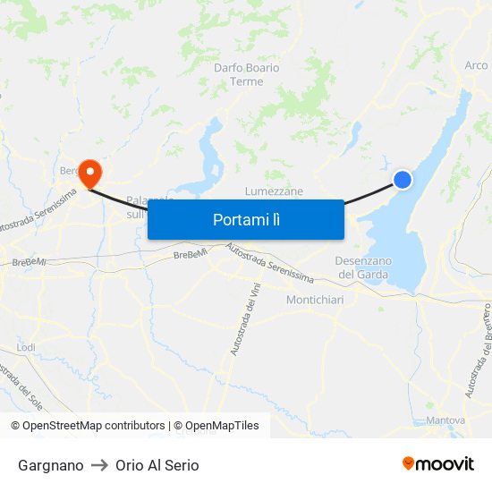 Gargnano to Orio Al Serio map