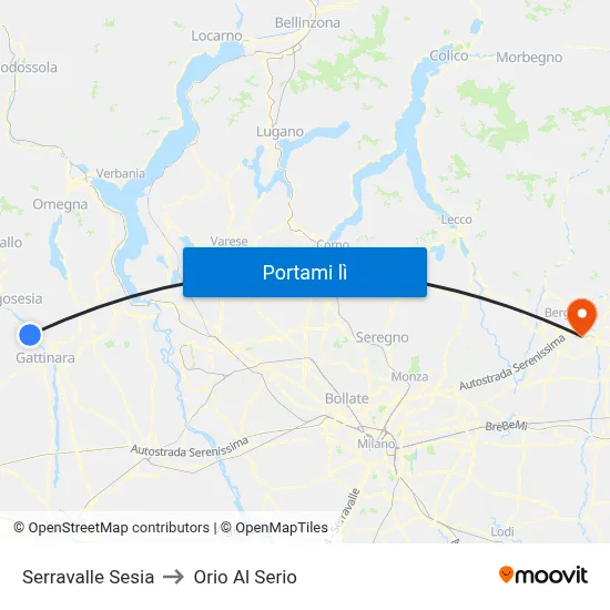 Serravalle Sesia to Orio Al Serio map