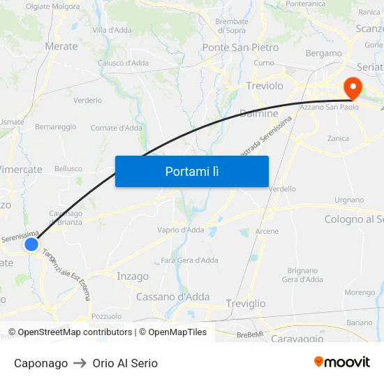 Caponago to Orio Al Serio map