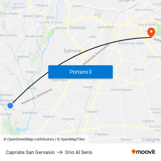 Capriate San Gervasio to Orio Al Serio map