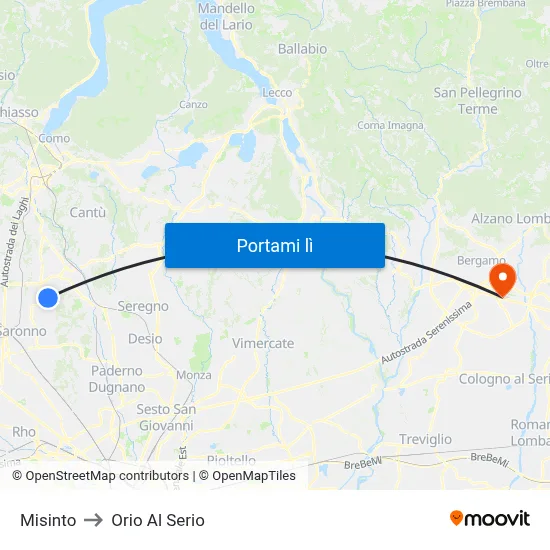Misinto to Orio Al Serio map