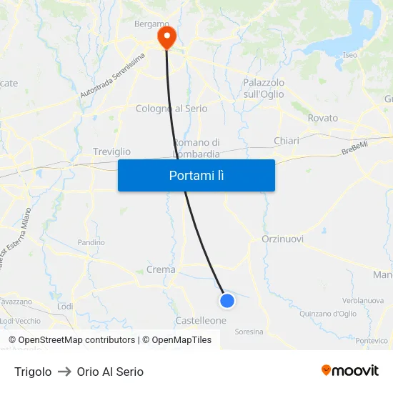 Trigolo to Orio Al Serio map