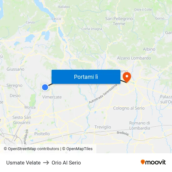 Usmate Velate to Orio Al Serio map