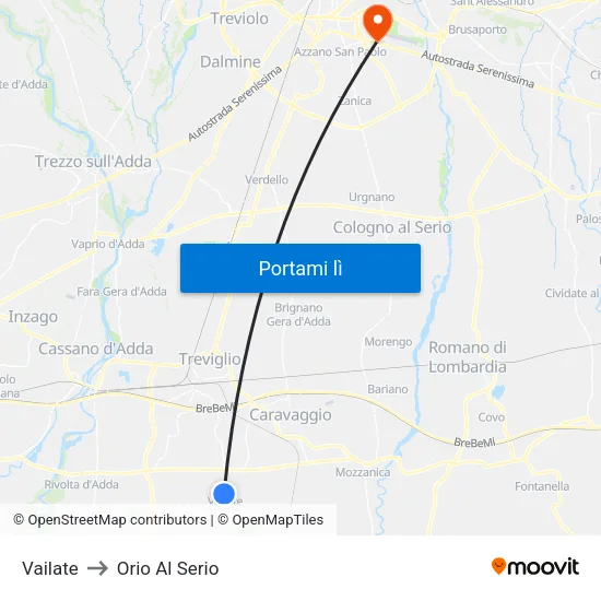 Vailate to Orio Al Serio map