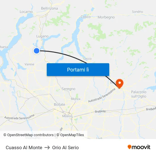 Cuasso Al Monte to Orio Al Serio map