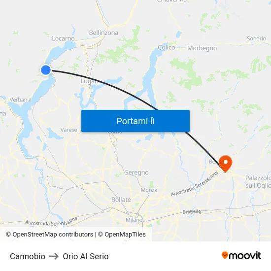 Cannobio to Orio Al Serio map