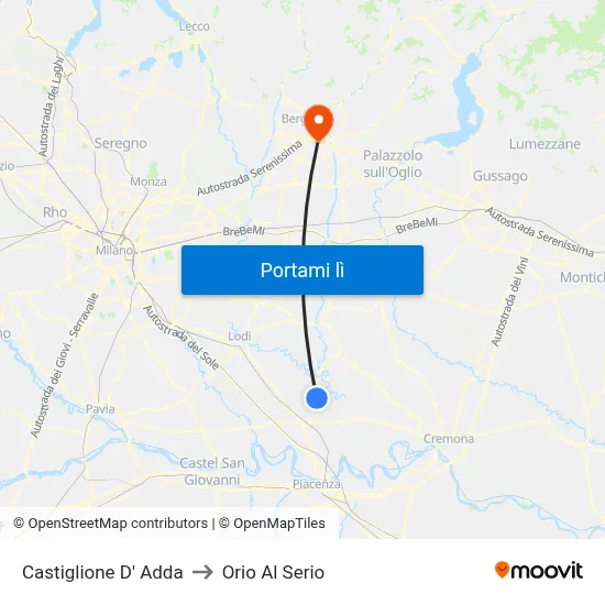 Castiglione D' Adda to Orio Al Serio map