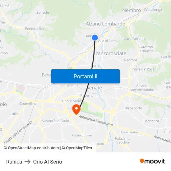 Ranica to Orio Al Serio map