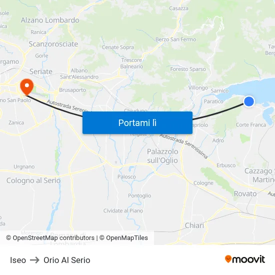 Iseo to Orio Al Serio map