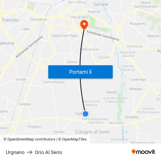 Urgnano to Orio Al Serio map