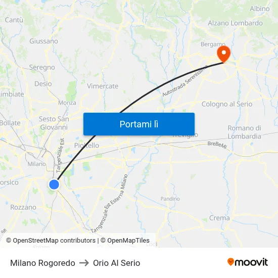 Milano Rogoredo to Orio Al Serio map