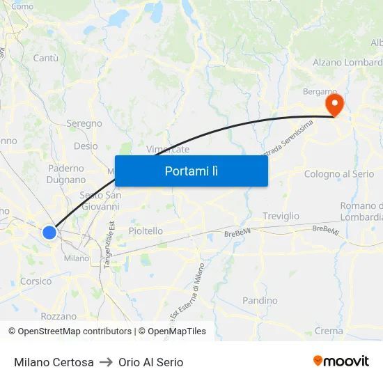 Milano Certosa to Orio Al Serio map