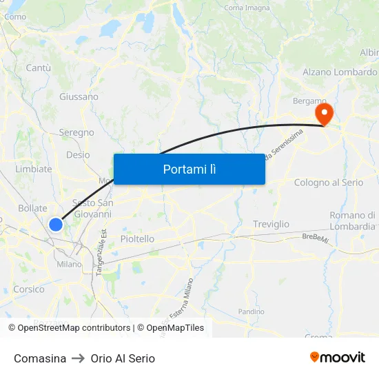 Comasina to Orio Al Serio map