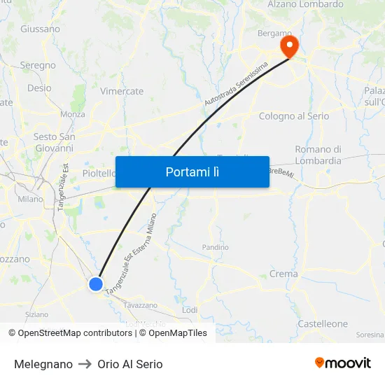 Melegnano to Orio Al Serio map