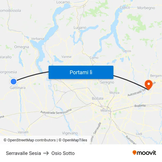 Serravalle Sesia to Osio Sotto map