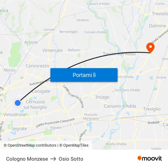 Cologno Monzese to Osio Sotto map