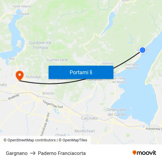 Gargnano to Paderno Franciacorta map