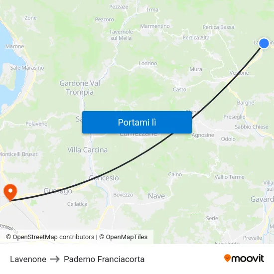 Lavenone to Paderno Franciacorta map