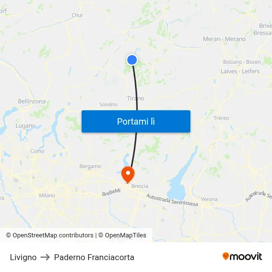 Livigno to Paderno Franciacorta map