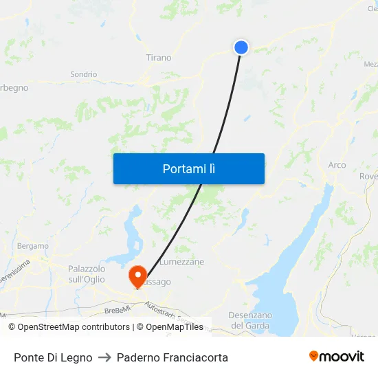 Ponte Di Legno to Paderno Franciacorta map