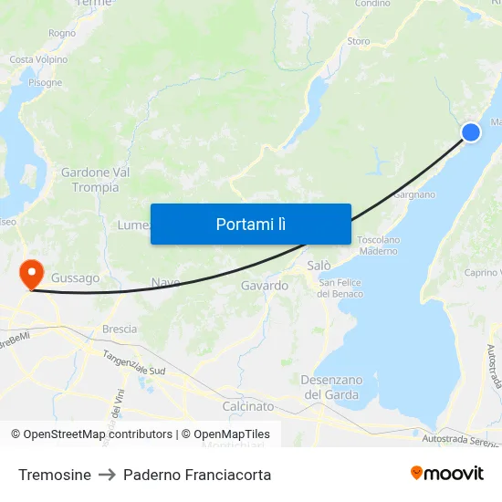Tremosine to Paderno Franciacorta map