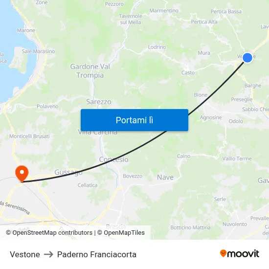 Vestone to Paderno Franciacorta map