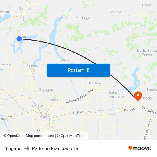 Lugano to Paderno Franciacorta map