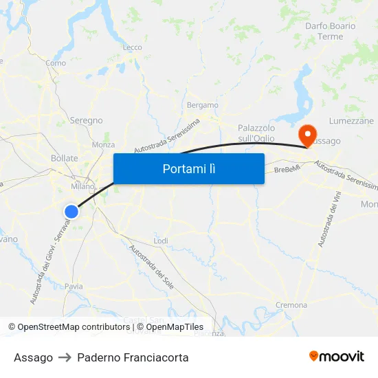 Assago to Paderno Franciacorta map