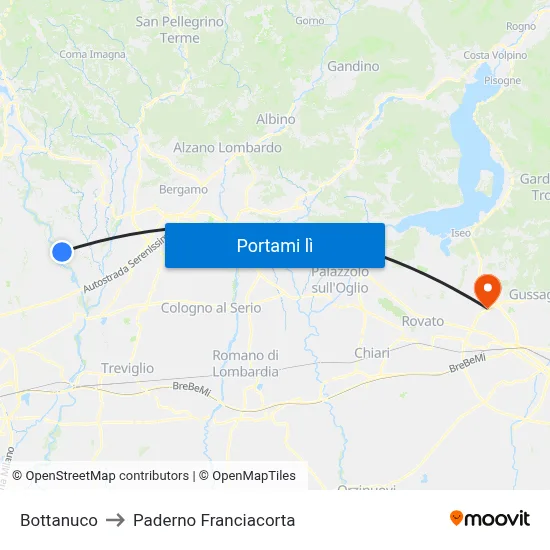 Bottanuco to Paderno Franciacorta map