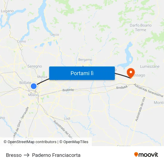 Bresso to Paderno Franciacorta map