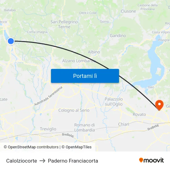 Calolziocorte to Paderno Franciacorta map