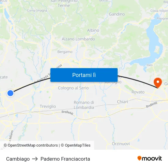 Cambiago to Paderno Franciacorta map