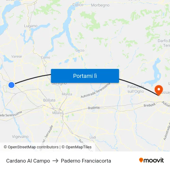 Cardano Al Campo to Paderno Franciacorta map