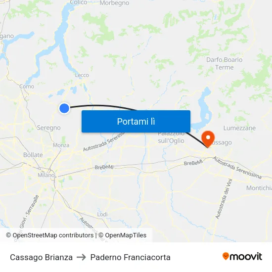 Cassago Brianza to Paderno Franciacorta map