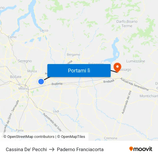 Cassina De' Pecchi to Paderno Franciacorta map