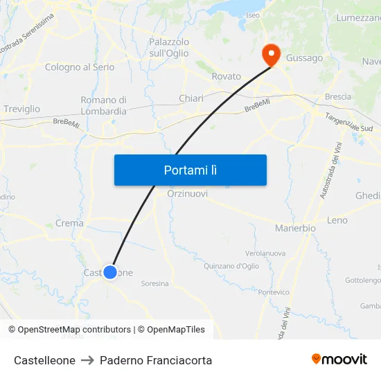Castelleone to Paderno Franciacorta map