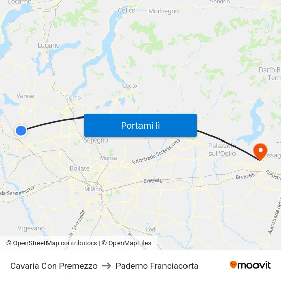 Cavaria Con Premezzo to Paderno Franciacorta map