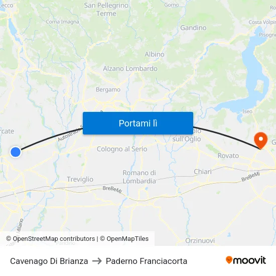 Cavenago Di Brianza to Paderno Franciacorta map