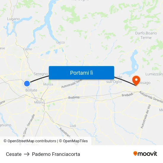 Cesate to Paderno Franciacorta map