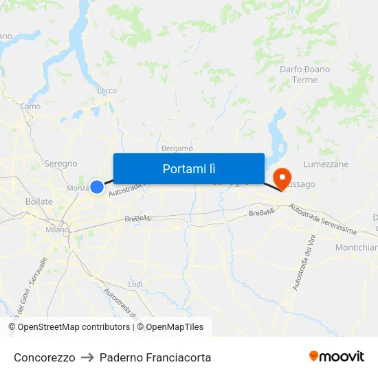 Concorezzo to Paderno Franciacorta map
