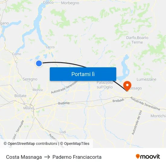 Costa Masnaga to Paderno Franciacorta map