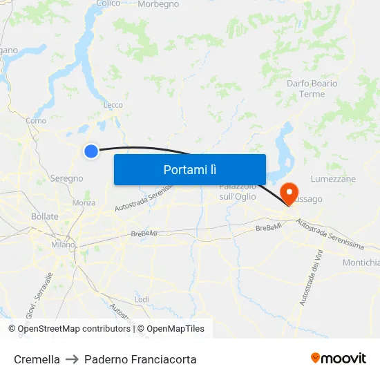 Cremella to Paderno Franciacorta map