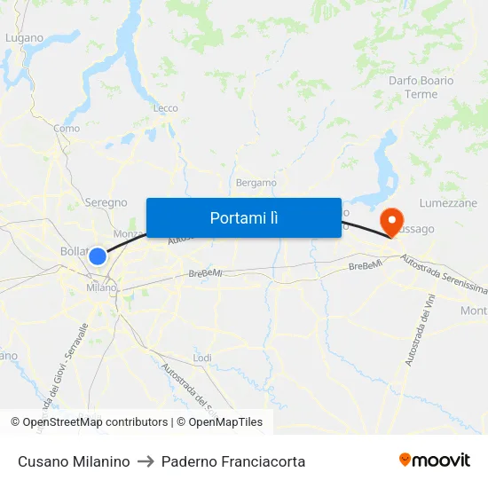 Cusano Milanino to Paderno Franciacorta map