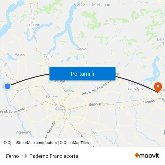 Ferno to Paderno Franciacorta map