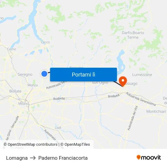 Lomagna to Paderno Franciacorta map
