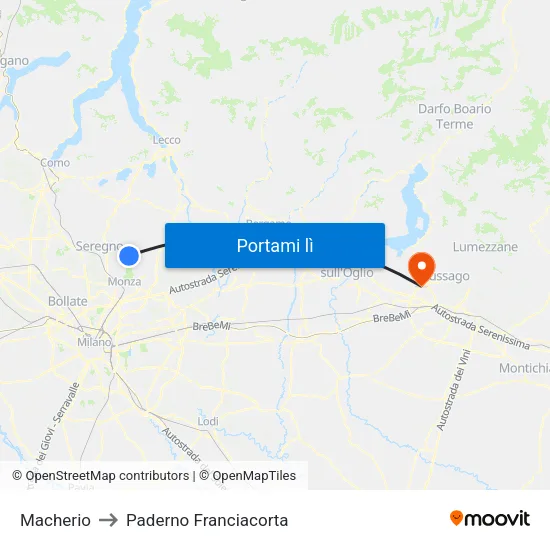 Macherio to Paderno Franciacorta map