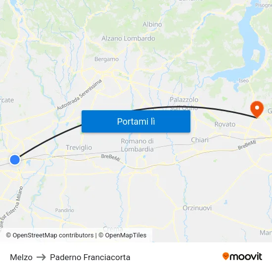 Melzo to Paderno Franciacorta map