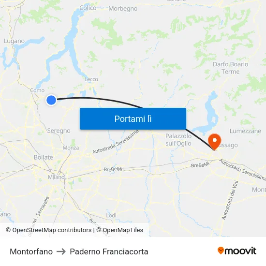 Montorfano to Paderno Franciacorta map