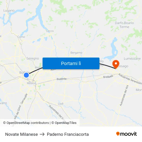 Novate Milanese to Paderno Franciacorta map