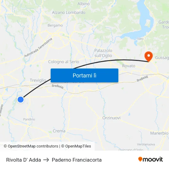 Rivolta D' Adda to Paderno Franciacorta map
